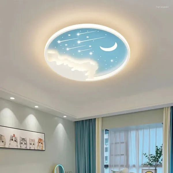 Luces de techo Creative Cartoon Moon y Star Led Light for Kids Bedroom Sala de estudio de estudio Ironware Diseño moderno