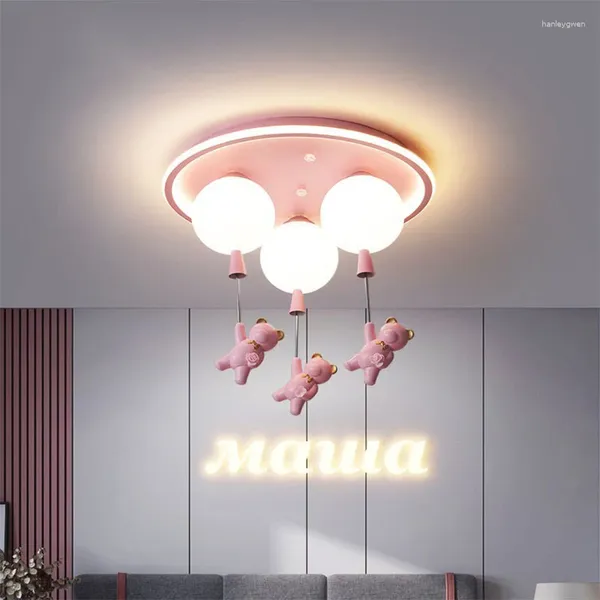 Luces de techo Lámpara de oso rosa creativo Globo cálido de dibujos animados Accesorio LED para niña Dormitorio Princesa Habitación Colgante Decoración del hogar Iluminación
