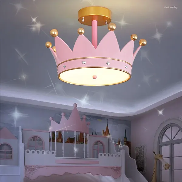 Luces de techo creative princess sala niños lámpara de dormitorio personalidad simple caricatura europea corona tibia