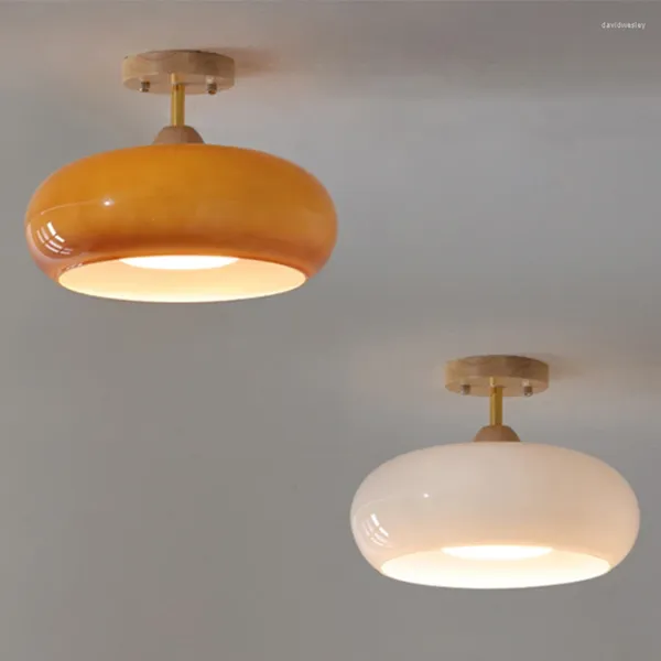 Loucles de plafond lampe en verre en bois moderne Orange White Restaurant Café Bar Éclairage Éclair
