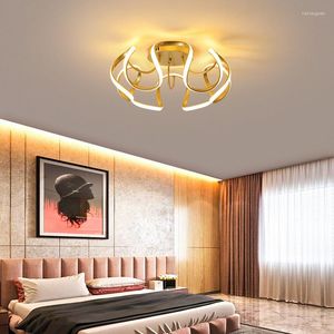 Plafonniers Transfrontalier Or Lumière De Luxe Fleur Forme Minimaliste Chambre Chambre Lampe Moderne Simple Nordique En Aluminium Led