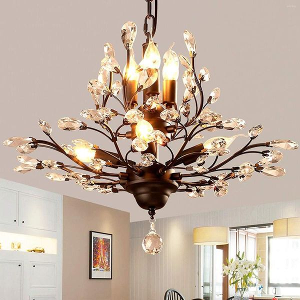 Plafonniers Lustre En Cristal Vintage Champagne Lampe Pendentif Luminaires Pour Salon Chambre