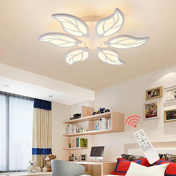 Plafonniers LED à intensité variable 6 têtes en forme de feuille moderne en acrylique pour chambre à coucher, salle à manger, salon (43 W/3000-6500 K)