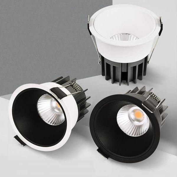 Plafonniers Dimmable encastré anti-éblouissement COB LED Downlights 7W9W/12W/15W Spot AC85-265V lampes de fond éclairage intérieur
