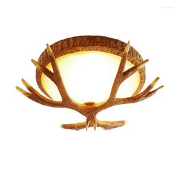 Plafondlampen E27 Retro Antler Light Resin Glass American Country Antique Living Eetkamer Slaapkamer Café Villa Lamp