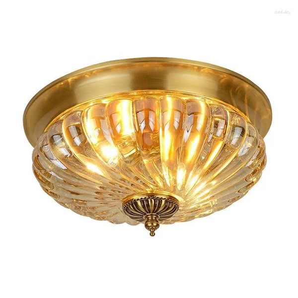 Plafonniers Europe Retro Copper Design D30cm H17cm Crystal Light Luster Electroplated Brass Bedroom Loft Lampe