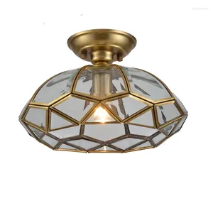 Plafondlampen Europees Claissisch koperlicht vintage glazen lampenkap E27 lamphouder Lamp Aisle Slaapkamer Balkon Verlichtingsmiddel