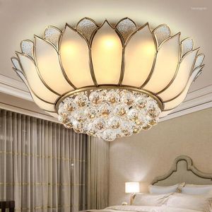Plafondlampen Europees koperen kristallen lamp LED -lampen woonkamer tuin slaapkamer ronde restaurant lotus licht