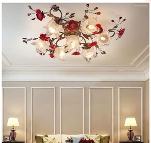 Plafondlampen Europese stijl bloemen rozen woonkamer lamp Decora kaarsenglazen tinten D95cm H28cm 7-lichts huizendecoratie