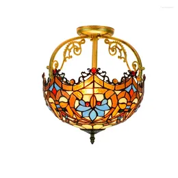 Plafondlampen Europese stijl Retro Classic Warm Color Love Corridor Semi Lamp Tiffany Stained Glass Bar Cafe Led Art Light