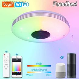 Luces de techo Foandbevi Lámpara de techo LED con altavoz Bluetooth RGBCW Regulable Aplicación inteligente TUYA WIFI Control remoto Lámpara de control de voz Q231012