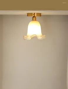 Plafonniers Français Antique Laiton LED Lumière Pour Entrée Allée Balcon Postmodern Luxe Verre Luminaires Lampe