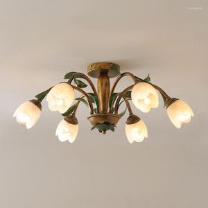 Plafonniers français élégant jardin Style maison chambre décoration lampe à LED créatif fer mariage fleur Art boutique E14 6 têtes