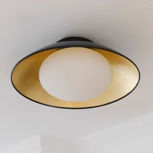 Loucles de plafond style français Mid-ancient Light Creative Black Gol Foil Soup Round Misty Wind Study and Bedroom LED
