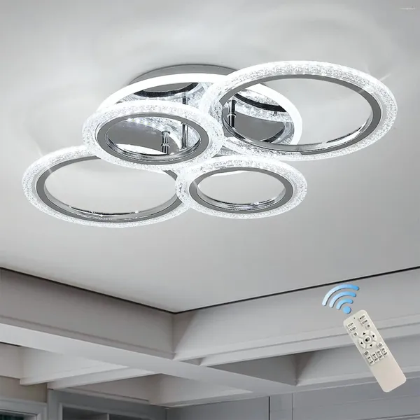 Luces de techo Garwarm 4 anillos Luz LED Lámpara moderna regulable con accesorio de iluminación de control remoto para sala de estar Dormitorio