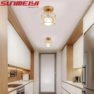 Luces de techo lámpara retro dorada para corredor de balcón con bulbo de 7W E27 Metal LED Sala de estar de dormitorio 110-220V