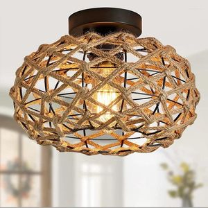 Loucles de plafond corde artisanale Mount Light Woven Cage Rootan Wicker Retro Rustic Rustic Ayémorral pour les lustres de la chambre