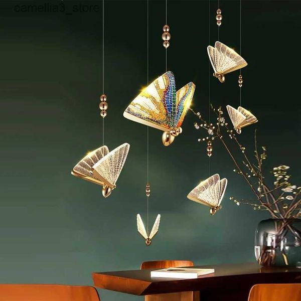 Plafonniers Intérieur Or LED Lustre Lampe Suspension pour Salle à manger Cuisine Nordique Papillon Éclairage Suspendu pour Chambre Salon Q231120