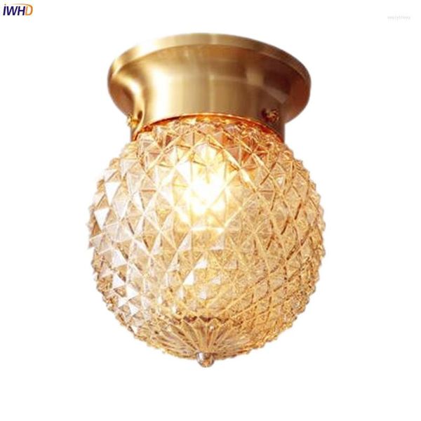 Plafonniers IWHD pays d'amérique cuivre lampe à LED couloir balcon porche boule de verre Vintage Lampara Techo Plafondlamp