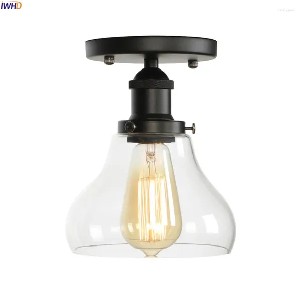 Lautres de plafond Iwhd Verre noir pour salon Porche chambre Edison Vintage Light Light Plafon LED luminaire Luminaire