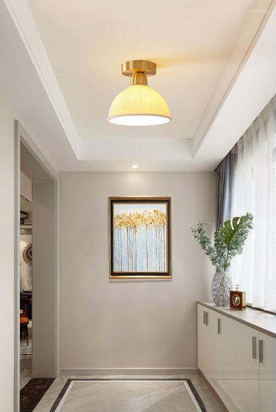 Luces de techo, lámpara colgante de luz de pasillo minimalista japonesa, lámpara Led Retro de cocina con pantalla de cristal Creamic para vestíbulo de entrada