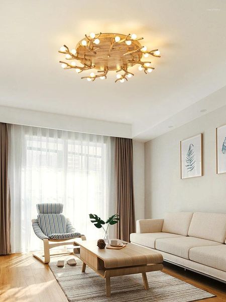 Luces de techo Bola de cristal de resina japonesa Lámpara de sala de estar Decoración nórdica para el hogar Dormitorio Té Comedor Lámparas de rama