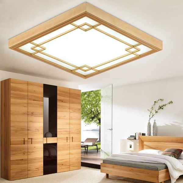 Plafonniers Japonais Tatami Bois Led Lampe Simple Chambre Lampes Ultra-mince Salon Restaurant Intérieur