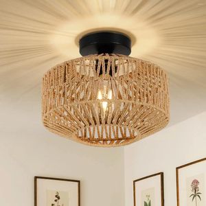 Plafondverlichting lamp rattan e27 lamp kroonluchter licht armatuur hand geweven mount voor gang slaapkamer keuken ingang woonkamer