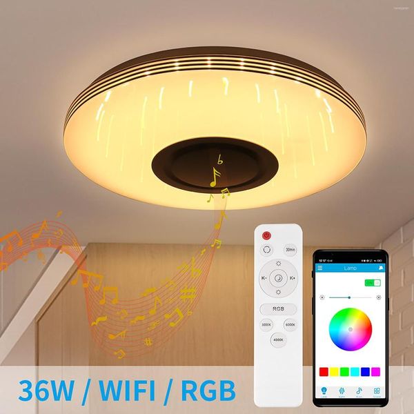 Plafonniers Lampes Musique Lumière Lampe Chambre Moderne Led Smart Bluetooth WiFi RVB 3D Télécommande/App Contrôle Rond Coloré