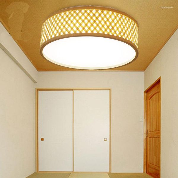 Plafonniers LED décoration de la maison ronde lampe en bambou chambre salon chaud salle à manger luminaires pour plafond