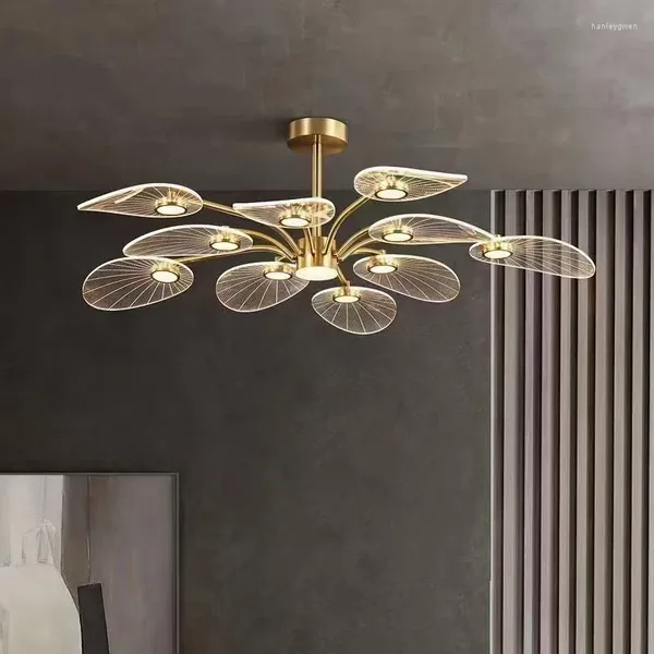 Louleurs de plafond lampe LED Nordic Copper Chandeliers For Bedroom Living Lotus Feuille de feuille Design Home Decor Lighting Ayémorrat
