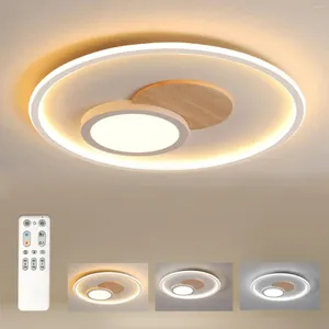 Plafondlampen LED -licht dimbaar met externe bedieningslamp houten moderne ronde voor slaapkamer kinderkamer wonen