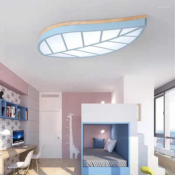 Luces de techo LED Diseño de hojas de guardería Lámparas de madera Color azul blanco para niños Habitación de bebés Accesorios de iluminación de pasillo nórdico