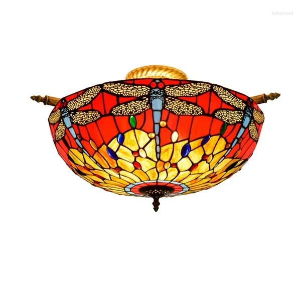 Plafonniers LED Prix Boîte à lumière moderne Pendre en laiton Créatif Creative Tiffany Retro Retro Dragonfly Lampe