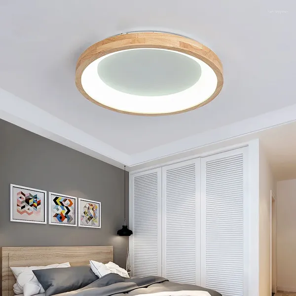 Luces de techo LED Luz de madera para dormitorio Sala de estar Lámparas de iluminación Lámparas de iluminación de armario de hogar redondo japonés Accesorio de decoración