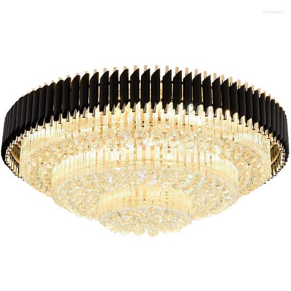 Plafonniers Lumière Contemporain Romantique De Luxe Led Cristal Intérieur Maison Lampe Noir/Or Décoration Luminaires Ronds