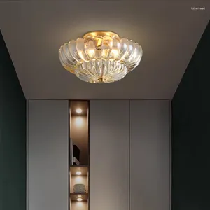 Plafondlampen licht luxe Europese en Amerikaanse stijl koperen lamp middeleeuwse Franse glazen ingang balkon corridor