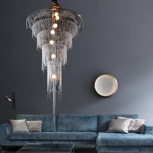 Plafondlampen licht luxe woonkamer eetkamer slaapkamer villa duplex bouwlamp creatieve kwast aluminium ketting