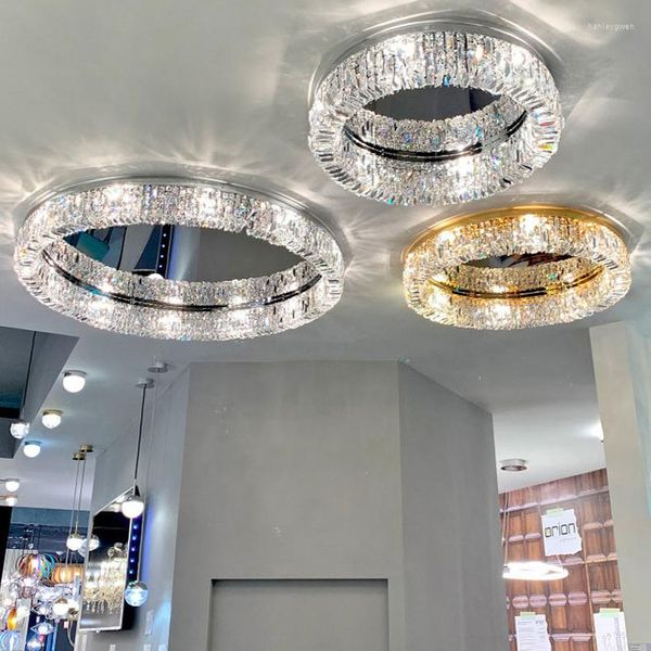 Plafonniers de luxe K9 lustre en cristal éclairage encastré luminaire LED Chrome couleur dorée