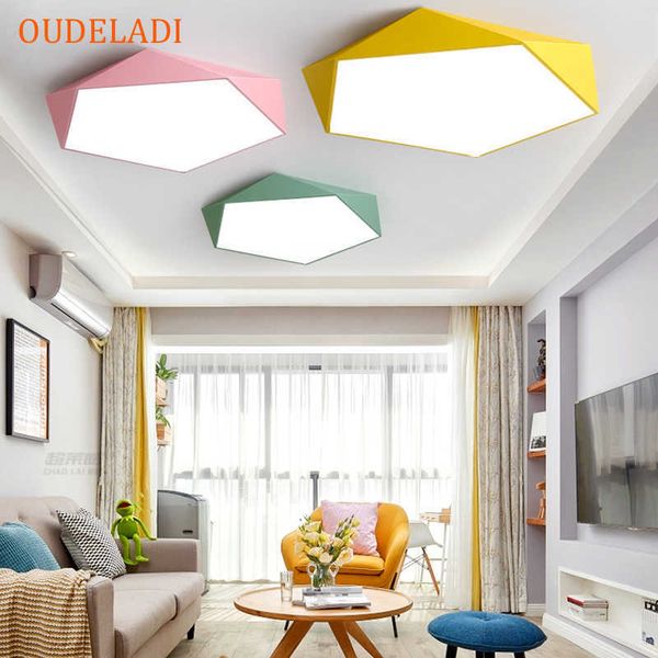 Plafonniers Macaron Pentagonal plafonniers Acrylique LED Lampe Moderne Salon Chambre Restaurant Enfants Chambre Nordic Home Luminaire 0209