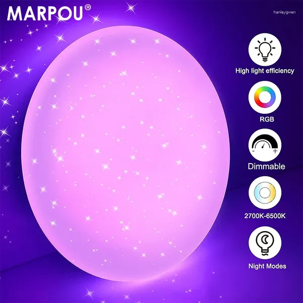 Luces de techo Marpou Modern RGB Light Smart Remote Control 220V Lámpara LED de atenuación de estrella brillante para decoración del hogar