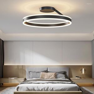 Plafonniers Moderne Chambre Led Lampe Noir Blanc Simple Anneau Surface Dimmable Pour Salon Salle À Manger