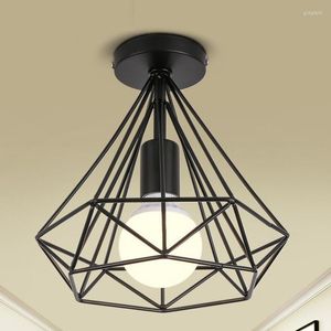 Plafondlampen moderne zwarte ijzeren kooi verlichtingsbeveiliging Home Deco eetkamer E27 LED -lampen Flush Mount Living
