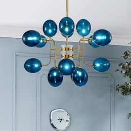 Plafondlampen moderne blauwe magische bonen moleculaire kroonluchter post creatieve persoonlijkheid restaurant glas bubble ball lamp