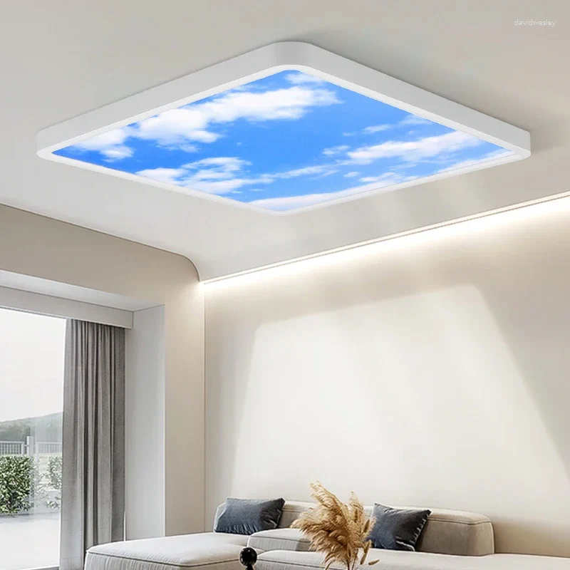 Tavan Işıkları Modern Mavi Gökyüzü Led Lambası 48W 24W 18W Panel Oturma Odası Ay Yatak Odası