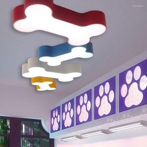 Plafondlampen moderne korte kleurrijke lichaamslaapkamer acryl led lamp home decoratie kinderen kamer verf witte ijzeren honden botten dimbaar