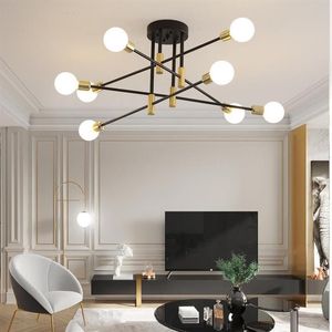 Plafondverlichting Moderne Kroonluchter LED-lamp voor woonkamer Eetkamer Slaapkamer Keuken Zwart Goud Licht Nordic Home Decor Fixture196D