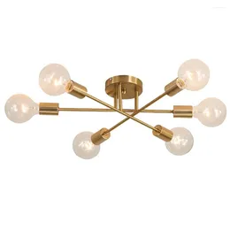 Louleurs de plafond Chandelier Sputnik Lampes semi-fluson Light Light Nordic Brossed Antique Gold Lighting 6 for Dining Room