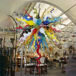 Plafondverlichting Moderne Kleurrijke Murano Handgeblazen Glas Kunst Kroonluchter Lampen Keuken Eiland Hanger Woonkamer Meubels LED Kroonluchters