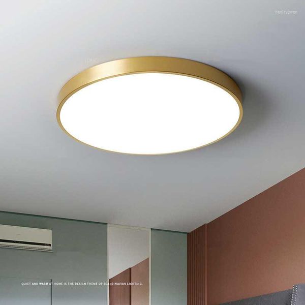 Plafonniers Moderne Cuivre LED Luminaires Lampe Nordique Dimmable Pour Salon Chambre Cuisine Couloir